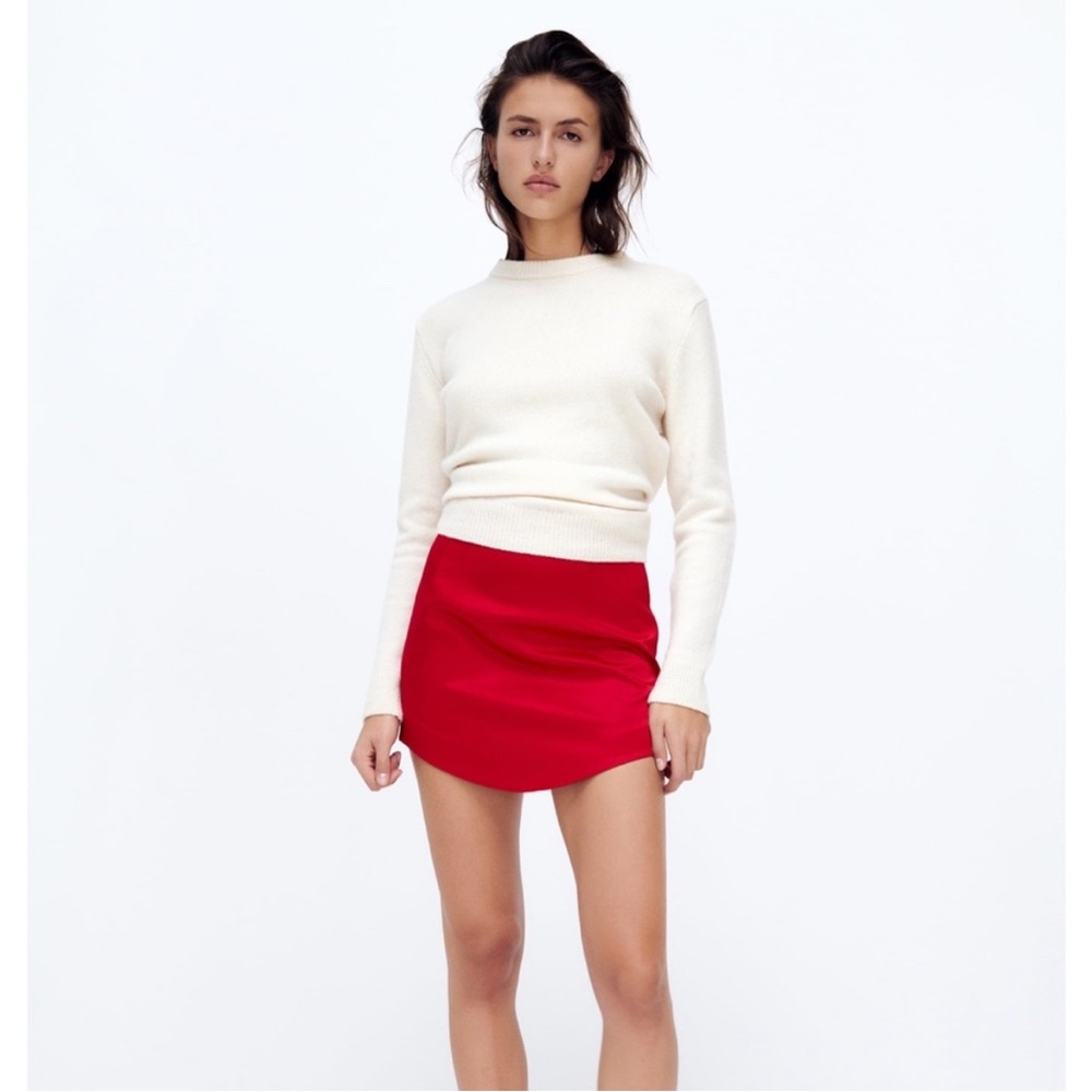 Zara Satin Effect Red Mini Skirt